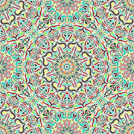 Green - Red - Turquoise - Orange Mandala Fabric 2006.3i