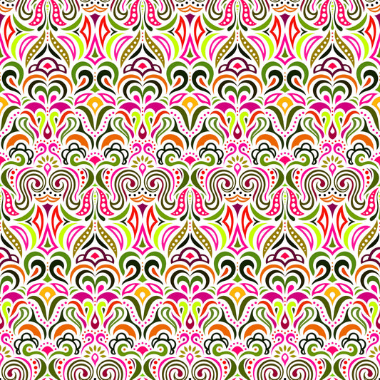 Pink - Green - Orange Abstract Doodle Fabric 1008.3i