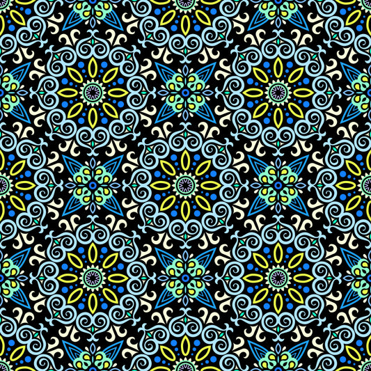 Blue - Yellow - Turquoise Mandala Fabric - 138