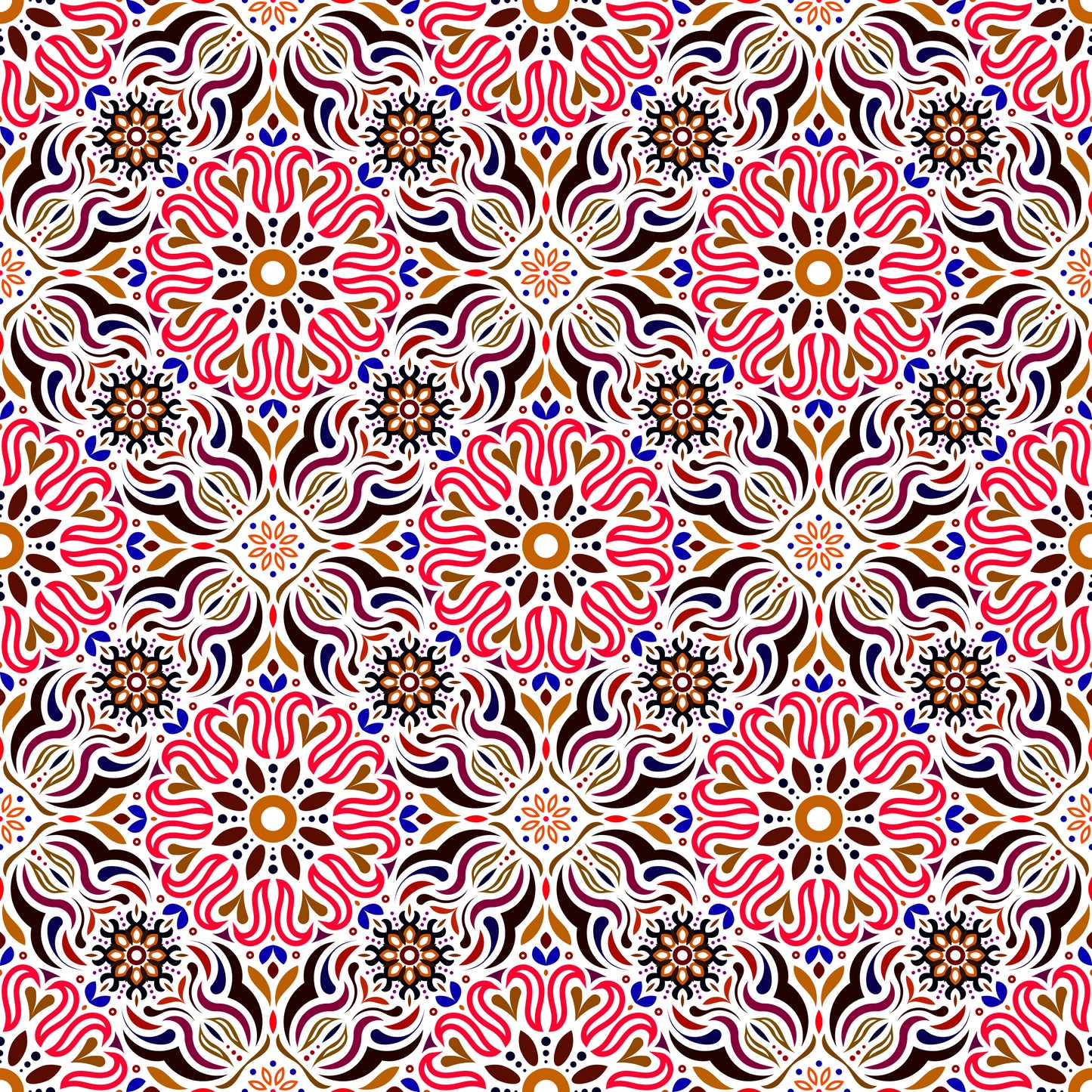 Red - Blue - Brown  Mandala Fabric 2009.2i