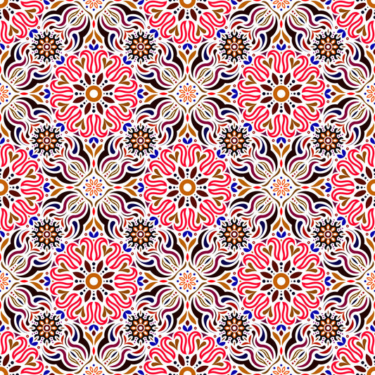 Red - Blue - Brown  Mandala Fabric 2009.2i