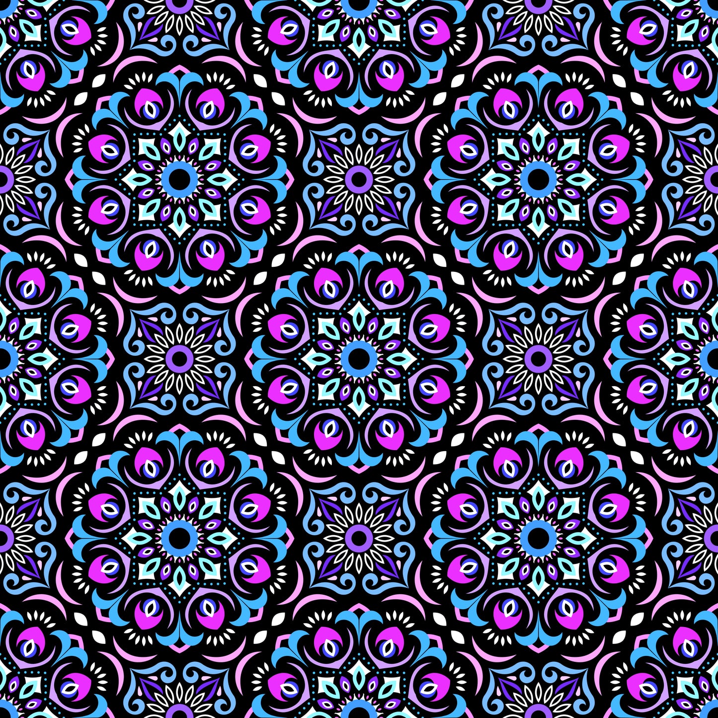 Blue -  Purple Mandala Fabric - 209