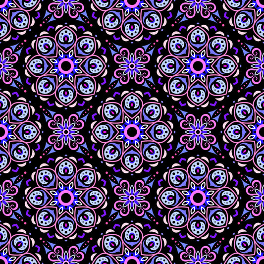 Blue - Pink Mandala Fabric - 183