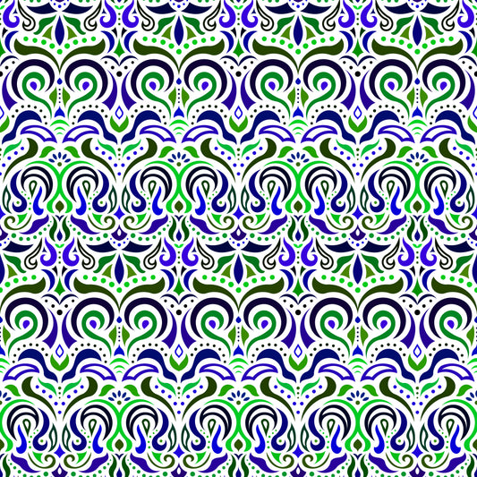 Green - Blue Abstract Doodle Fabric 1007i