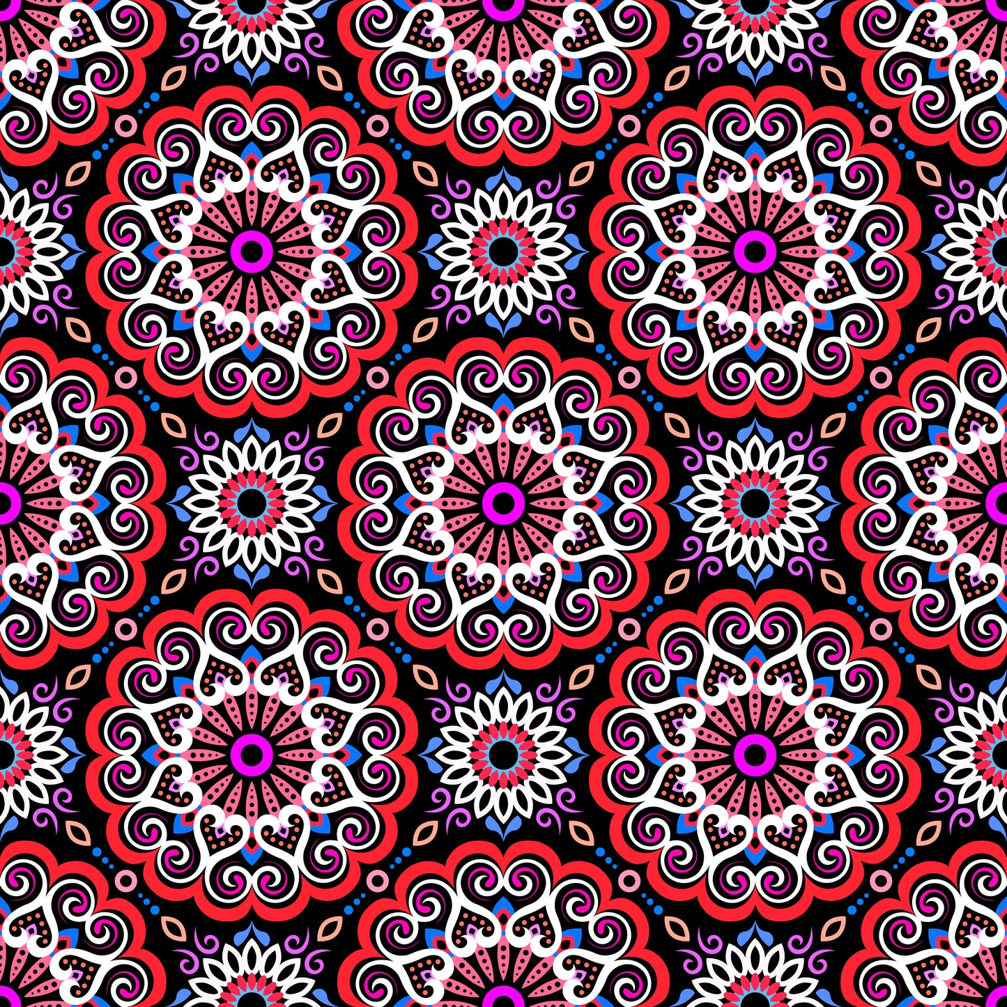 Red - Blue - Purple Mandala Fabric - 179