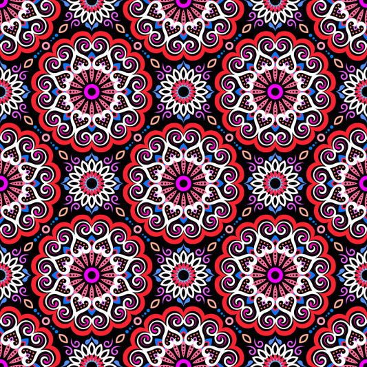 Red - Blue - Purple Mandala Fabric - 179