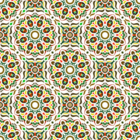 Green - Orange - Yellow - Brown Mandala Fabric - 186i