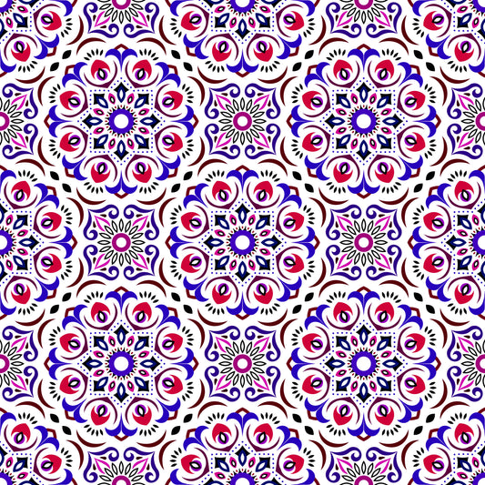 Blue - Red - Pink Mandala Fabric - 209i