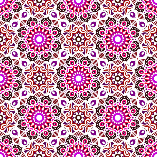 Red - Purple - Pink Mandala Fabric - 193i