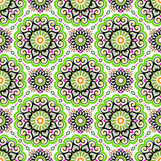 Green - Pink - Orange Mandala Fabric - 179i