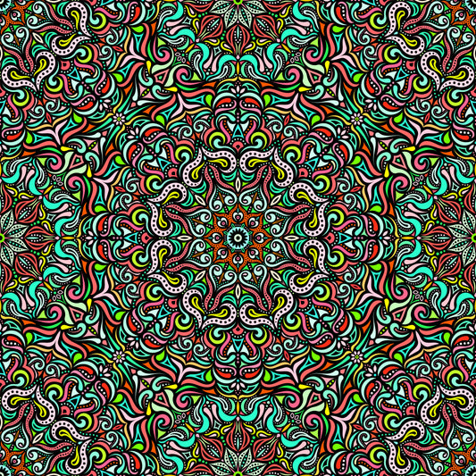 Turquoise - Red - Yellow Mandala Fabric 2006.3