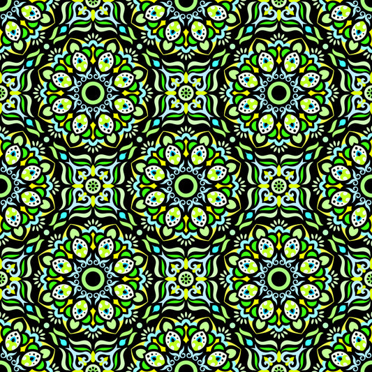 Green - Turquoise - Yellow Mandala Fabric - 186