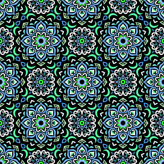 Turquoise - Blue - Green Mandala Fabric - 213