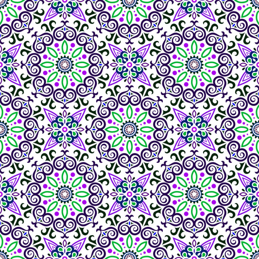 Purple - Green - Blue Mandala Fabric - 138i