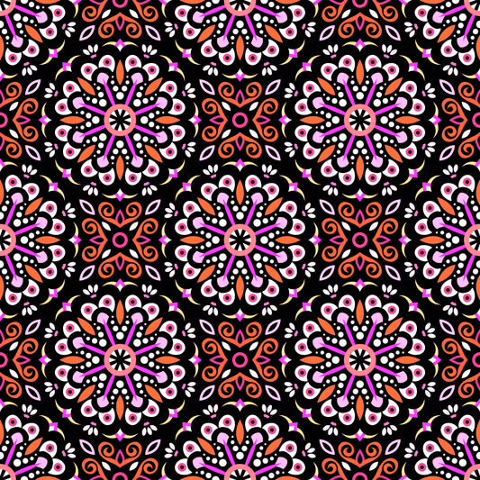 Orange - Pink Mandala Fabric - 156