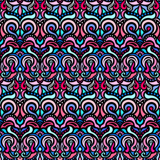 Red - Blue - Turquoise Abstract Doodle Fabric 1007