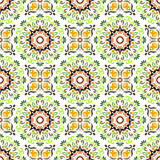 Green - Orange Mandala Fabric - 174i
