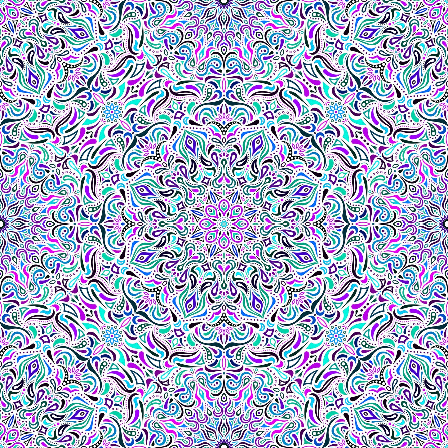 Turquoise - Purple - Blue Mandala Fabric 2008.1i