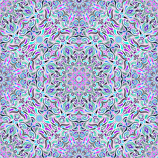 Turquoise - Purple - Blue Mandala Fabric 2008.1i