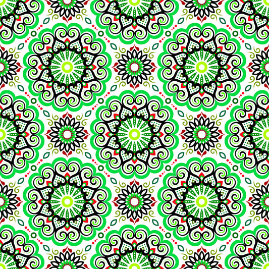 Green - Red Mandala Fabric - 179i