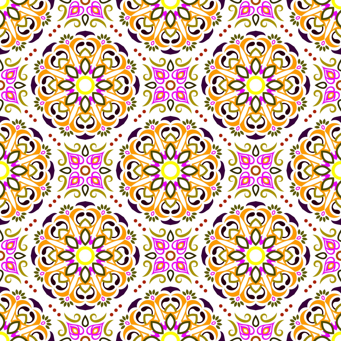 Orange - Pink - Yellow Mandala Fabric - 160i