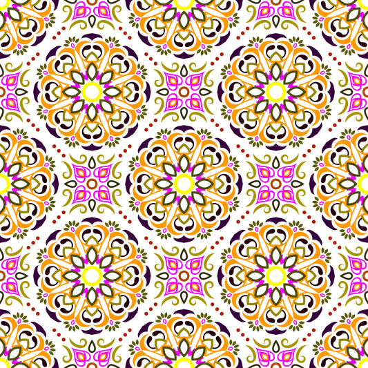 Orange - Pink - Yellow Mandala Fabric - 160i