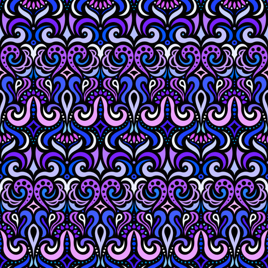 Purple - Blue Abstract Doodle Fabric 1001