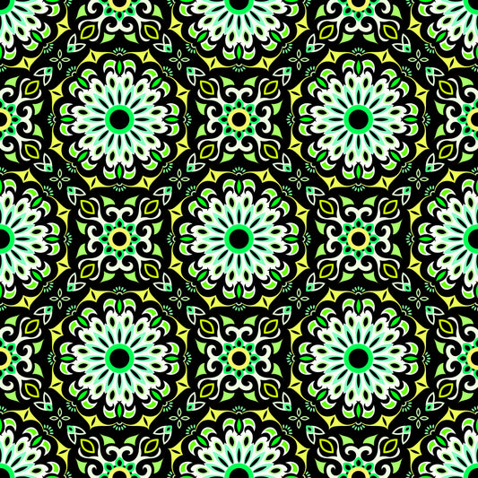 Green - Turquoise - Yellow Mandala Fabric - 198