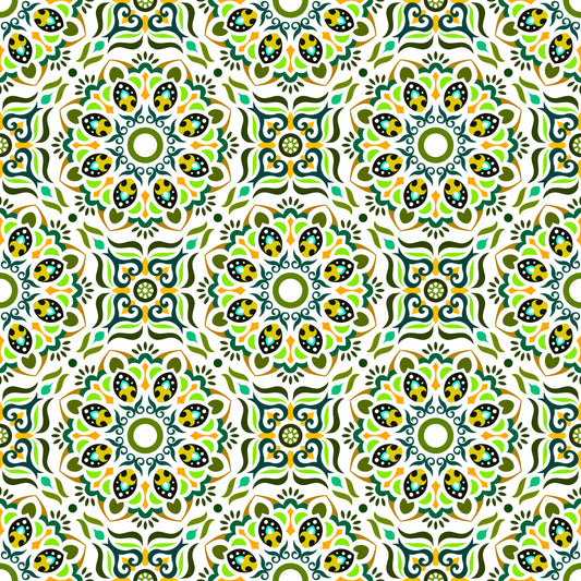 Green - Yellow - Turquoise Mandala Fabric - 186i