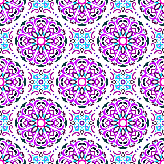 Purple - Turquoise - Pink Mandala Fabric - 160i