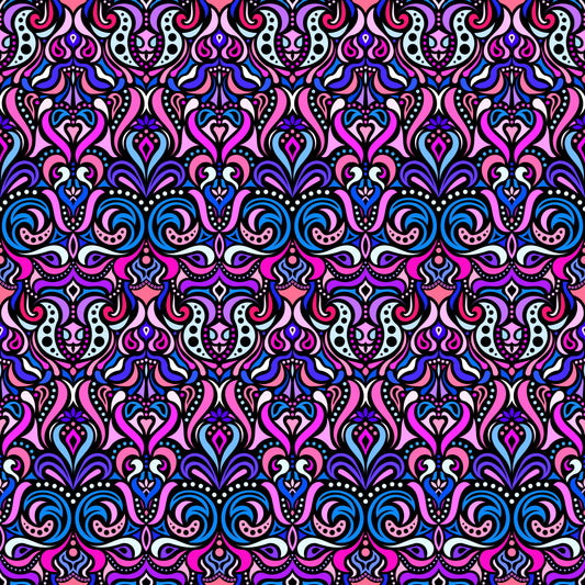 Blue - Pink - Purple Abstract Doodle Fabric 1011.4