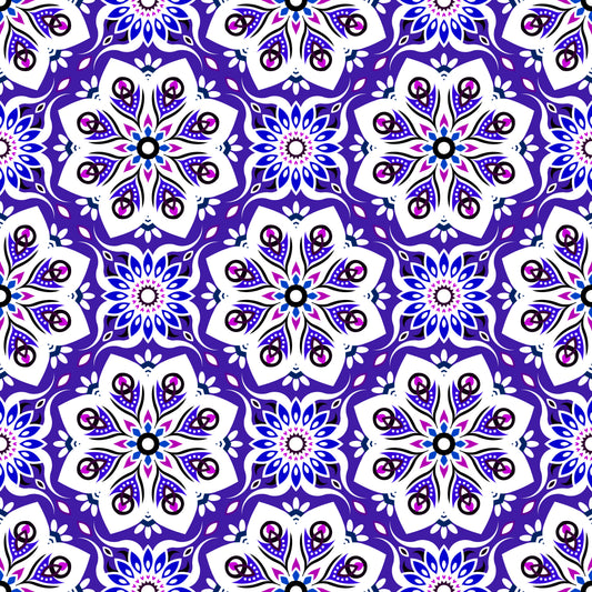 Purple - Blue - Pink Mandala Fabric - 236i