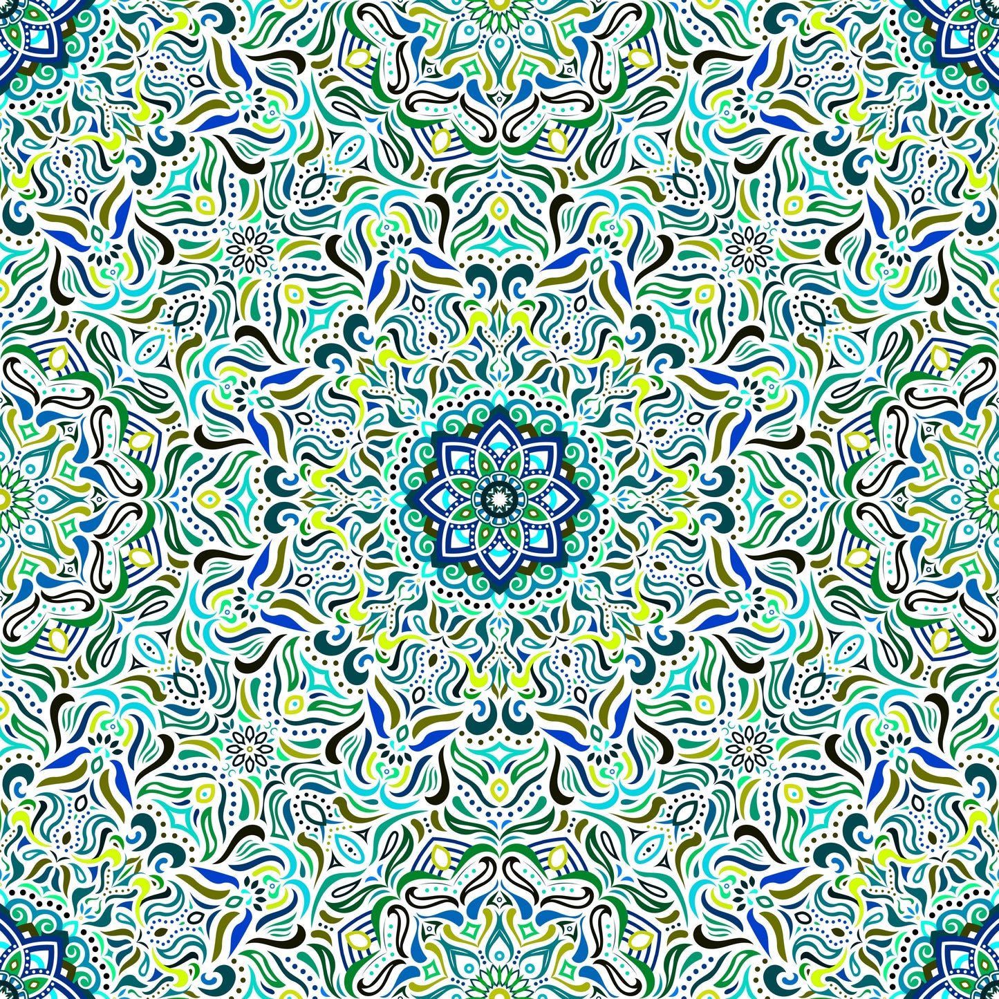 Turquoise - Green - Blue Mandala Fabric 2009.1i