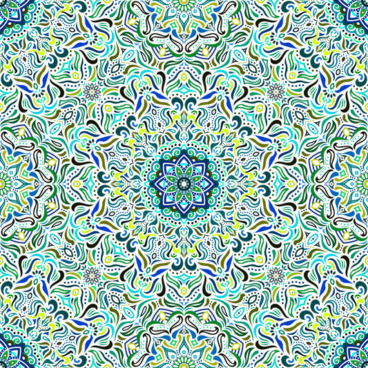 Turquoise - Green - Blue Mandala Fabric 2009.1i