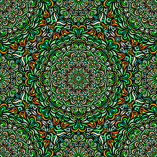 Green - Orange - Turquoise Mandala Fabric 2005