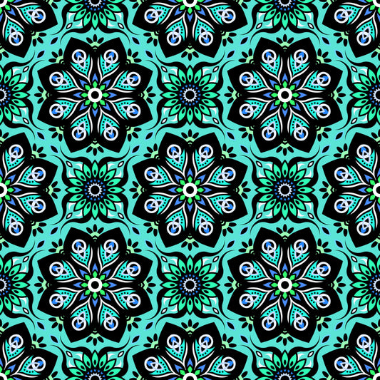 Turquoise - Green - Blue Mandala Fabric - 236
