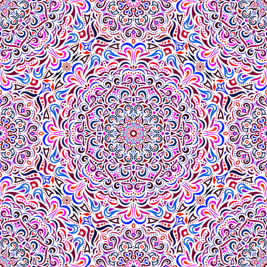 Red - Blue - Pink Mandala Fabric 2005i