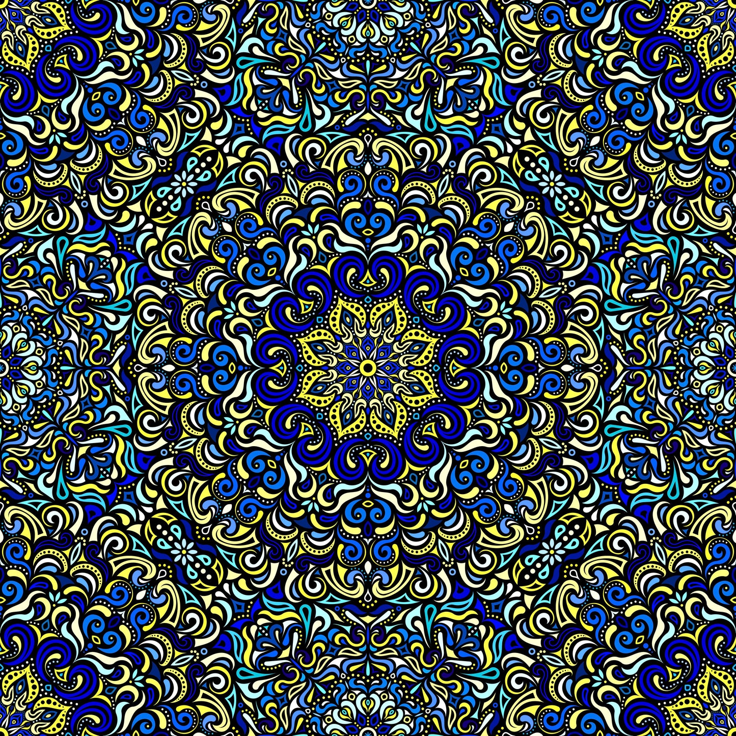 Yellow - Blue - Turquoise Mandala Fabric 2007.1