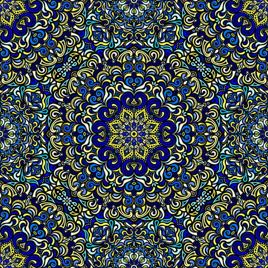 Yellow - Blue - Turquoise Mandala Fabric 2007.1