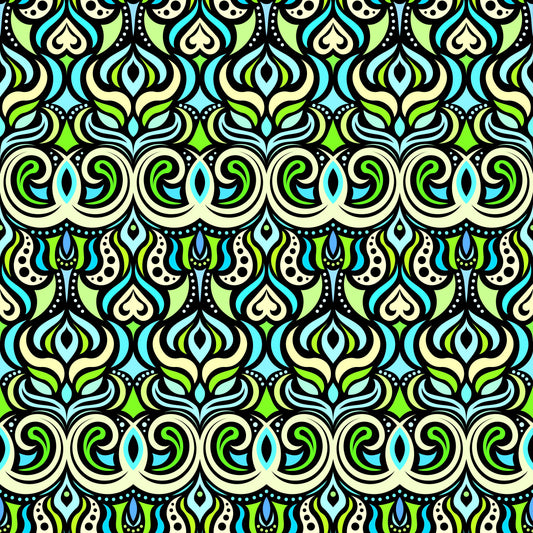 Turquoise - Green Abstract Doodle Fabric 1009.7