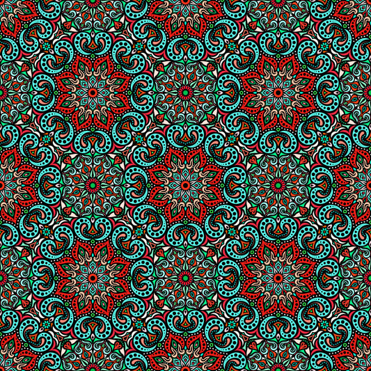 Turquoise - Red - Green Mandala Fabric 2007.3