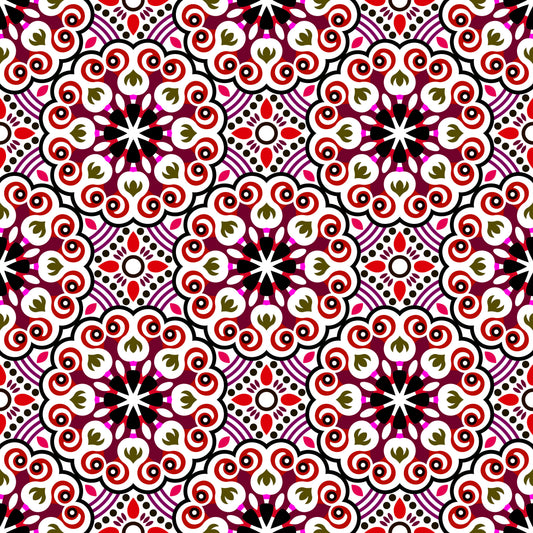 Red - Brown - Purple Mandala Fabric - 132i
