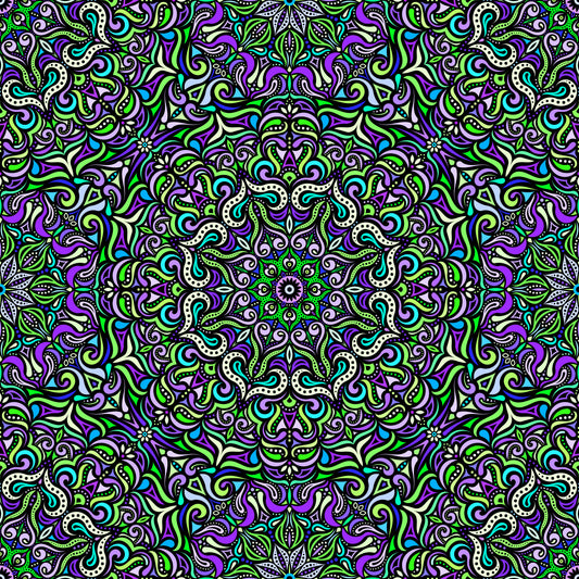 Green - Purple - Turquoise Mandala Fabric 2006.3