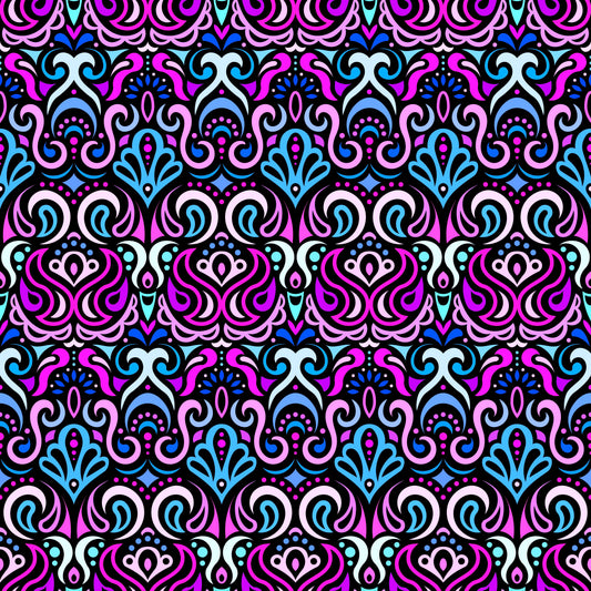 Pink - Blue - Purple Abstract Doodle Fabric 1002