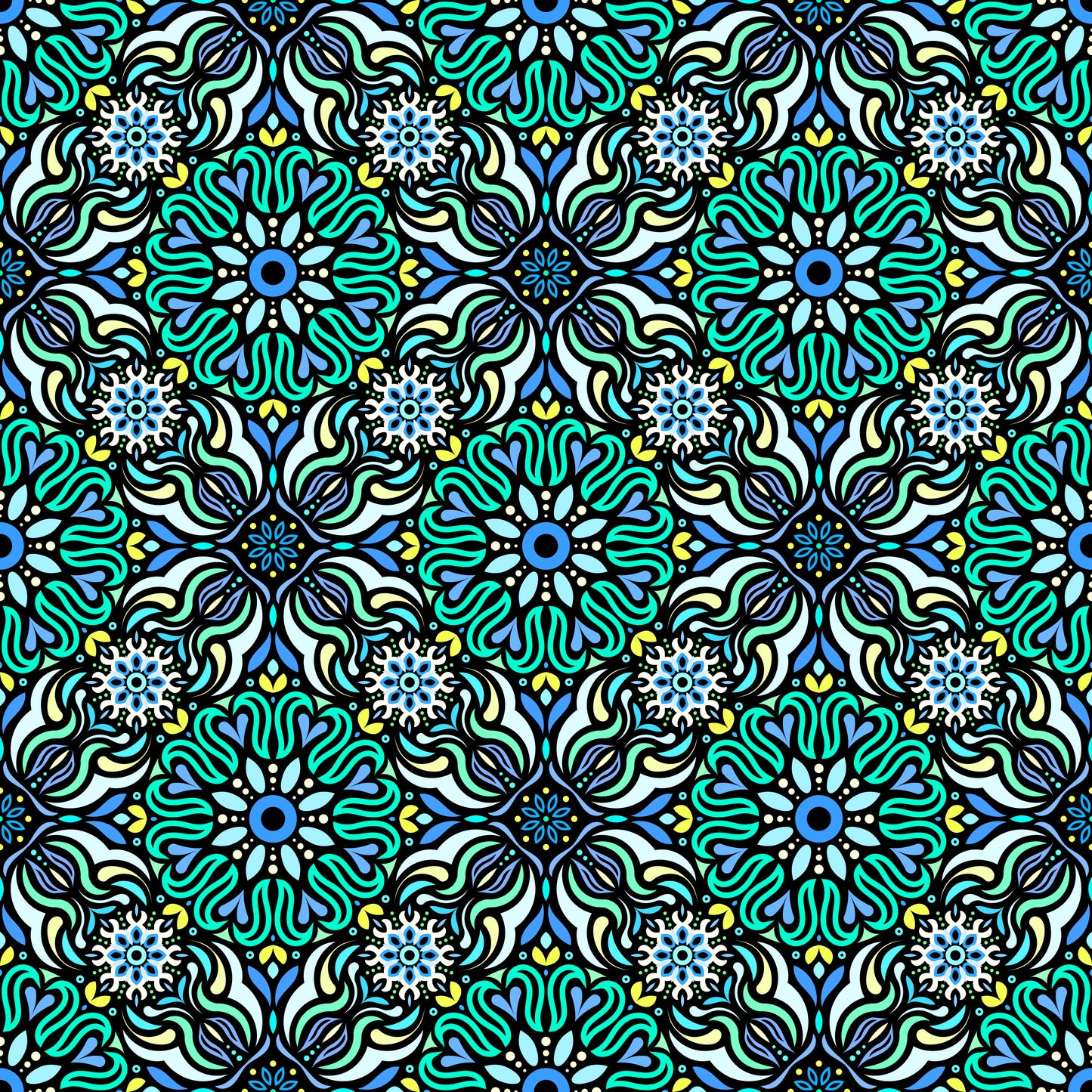 Turquoise - Blue - Yellow Mandala Fabric 2009.2