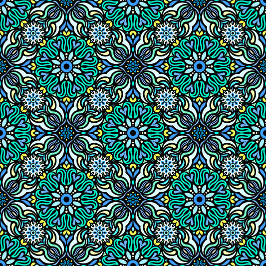 Turquoise - Blue - Yellow Mandala Fabric 2009.2