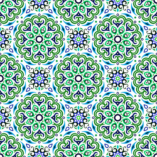 Green - Blue - Turquoise Mandala Fabric - 155i