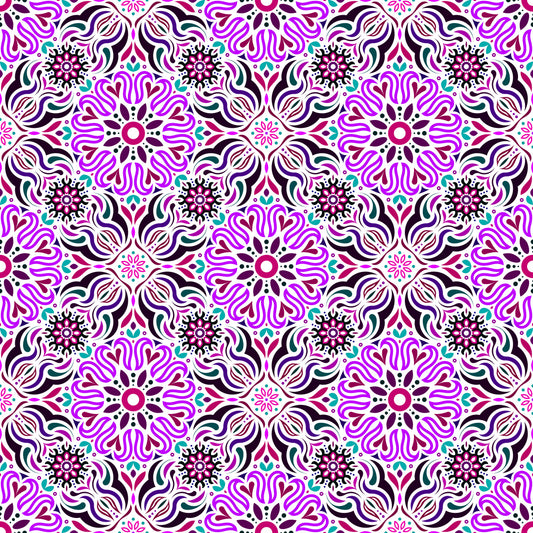 Purple - Maroon - Turquoise Mandala Fabric 2009.2i