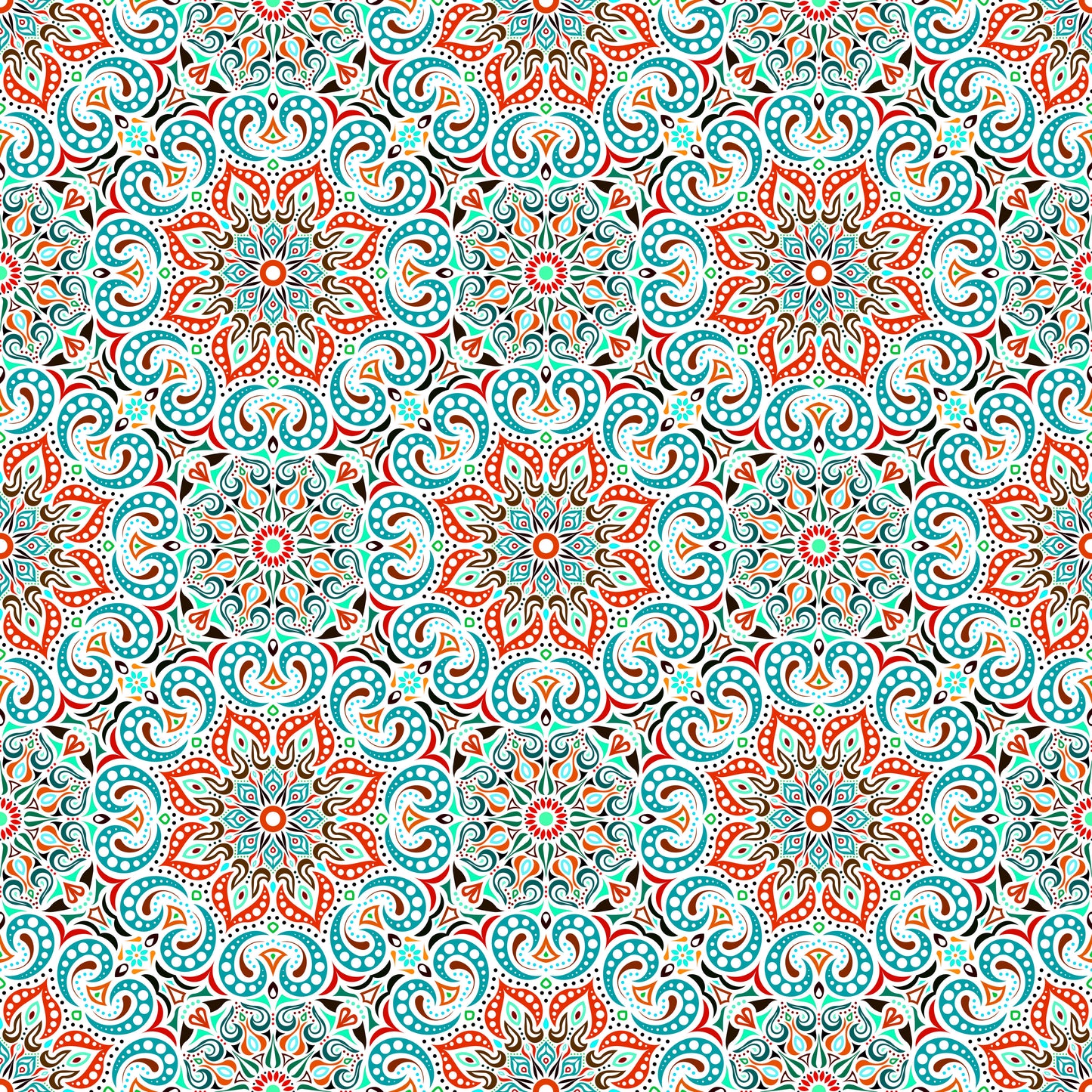 Turquoise - Red Mandala Fabric 2007.3i