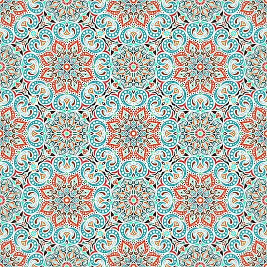 Turquoise - Red Mandala Fabric 2007.3i